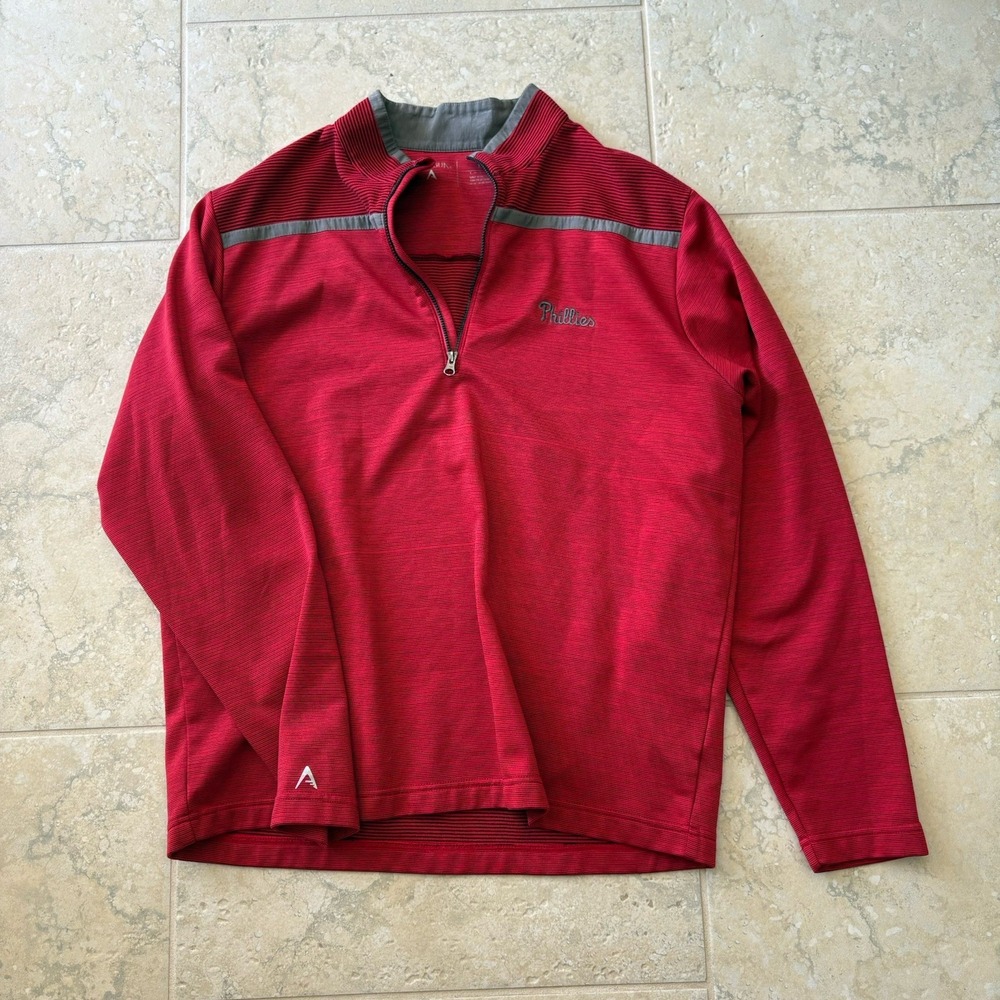 Antigua Philadelphia Phillies 1/4 Zip Pullover Sweatshirt Size Large Red